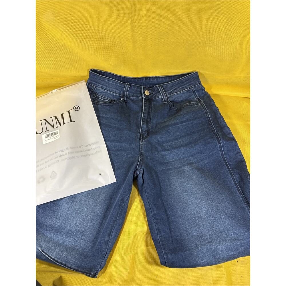 KUNMI Womens High Waisted Wide Stretchy Jeans -NWT Size 8 Dark Blue LL
